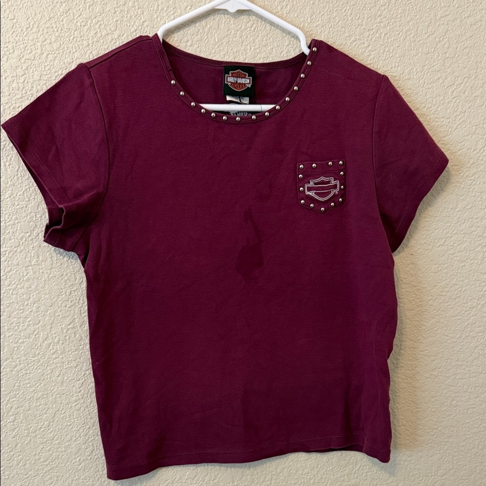 Y2K Harley-Davidson Maroon Studded Tee